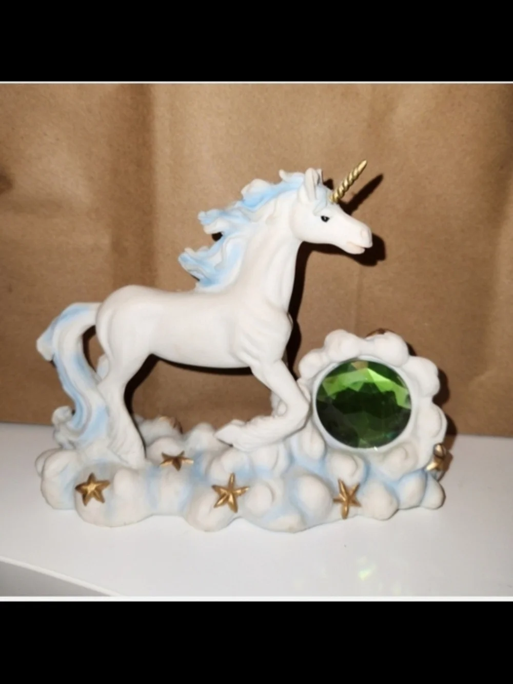 Unicorn Decorative Figurine with Green Gem